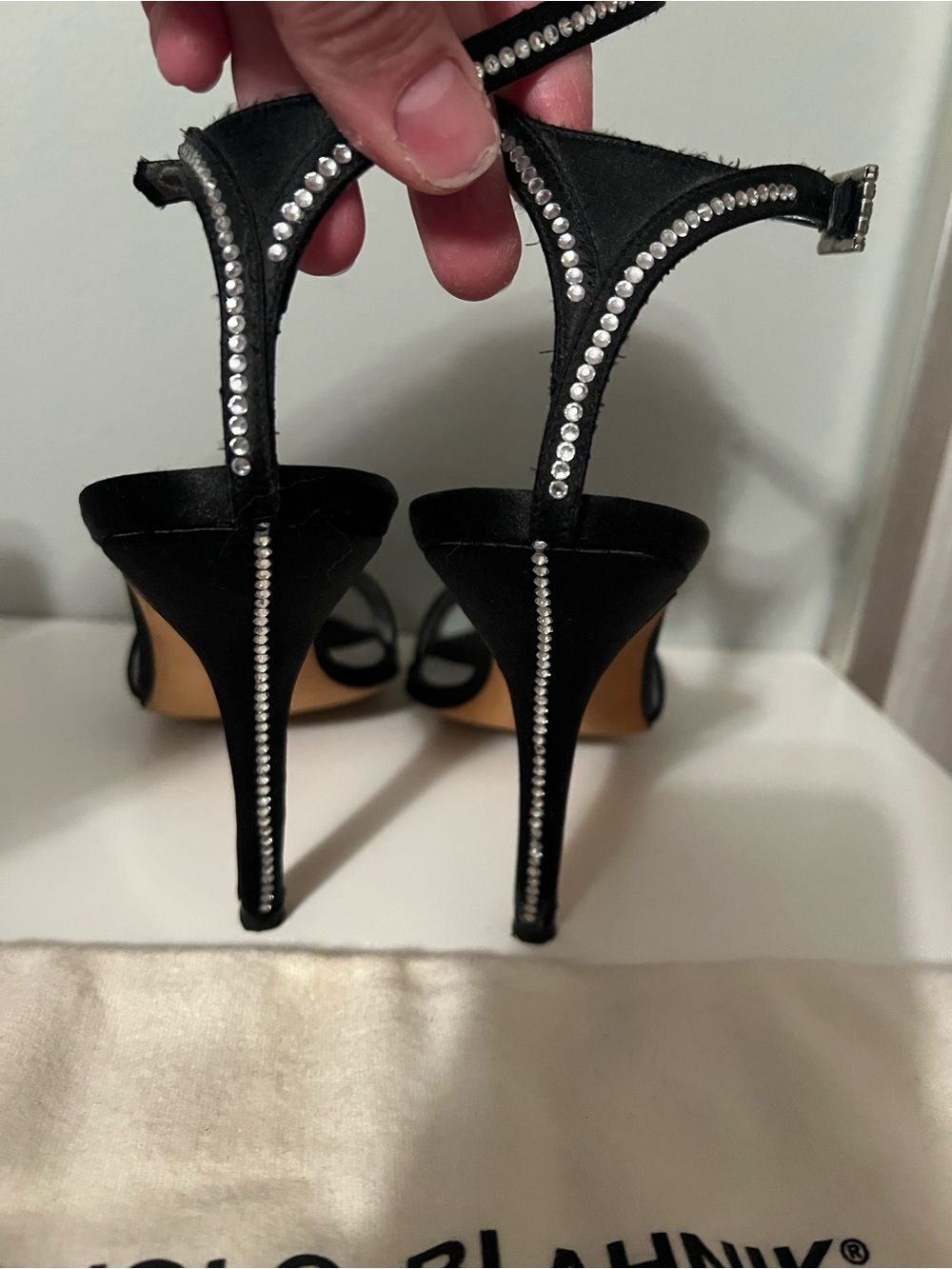 Manolo Blahnik Black Satin & Rhinestone Heels - Size 41 - Picture 6 of 11